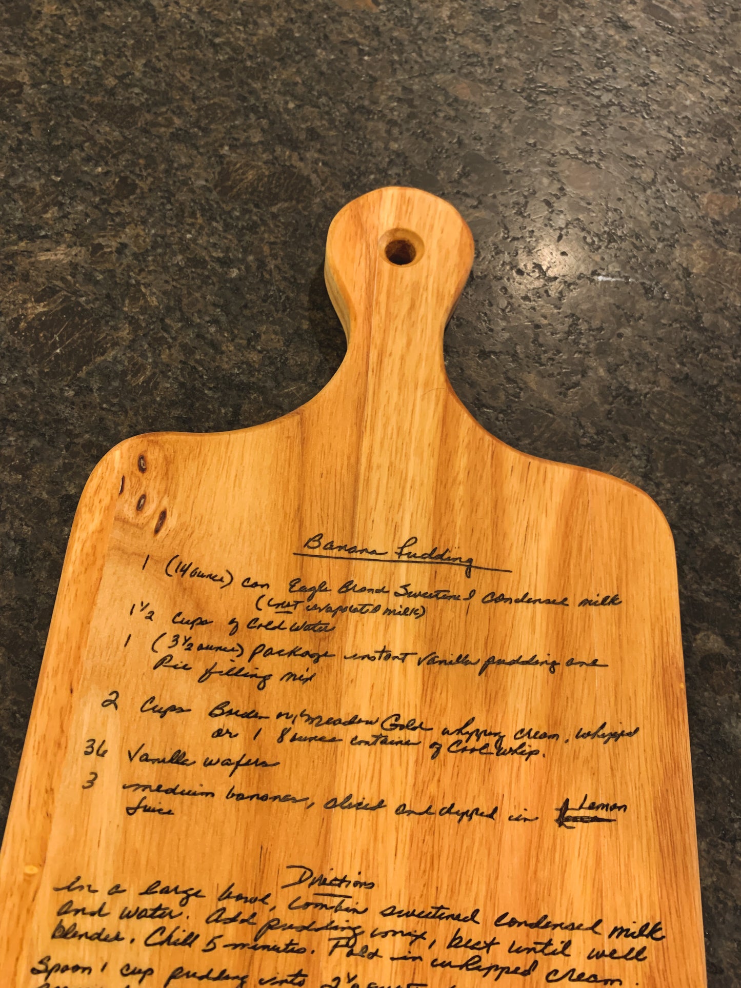 Large 18" Personalized Serving Board with handle, engraved handwritten recipe