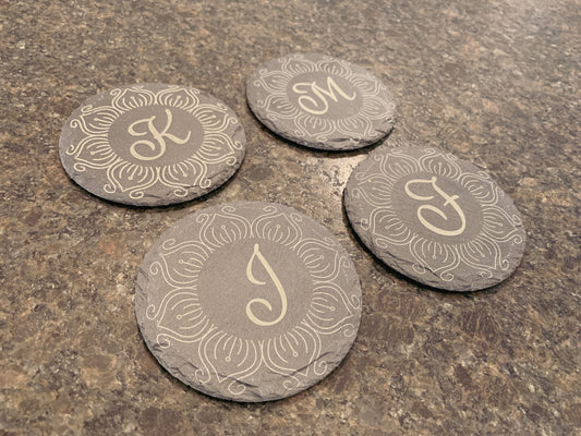 Slate Drink Coasters, personalized with monogram (4 per set)