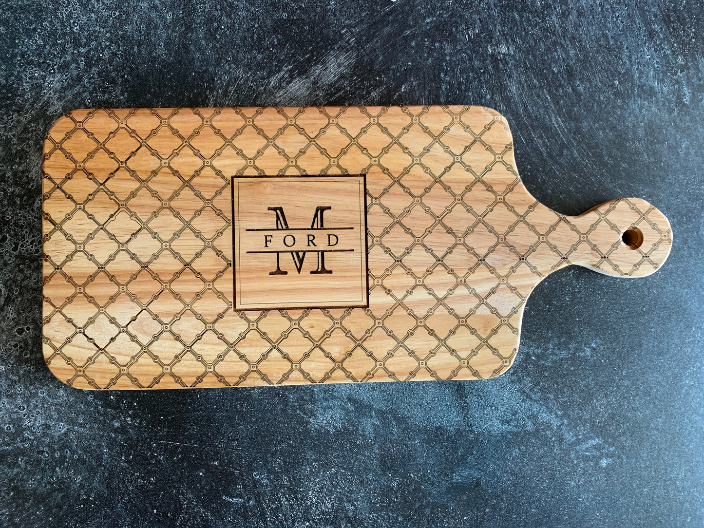 Designer Serving Board with handle, Full Pattern, SQUARE Monogram or your own logo, personalized/customized