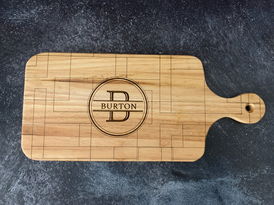 Designer Serving Board with handle, Full Pattern, CIRCLE Monogram or your own logo, personalized/customized